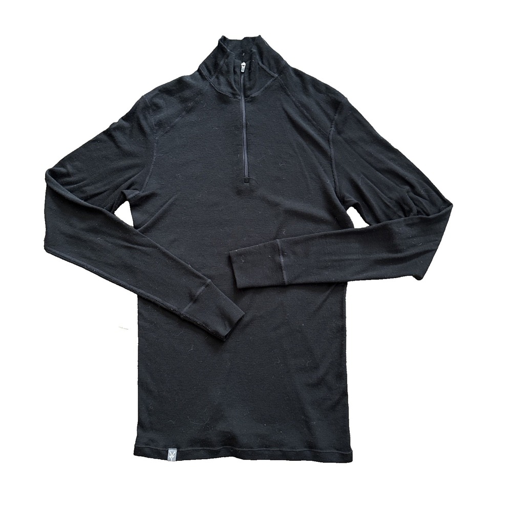 Ibex Woolies 220 Merino Wool Base Layer 1/4 Zip Men Small Black T-Neck